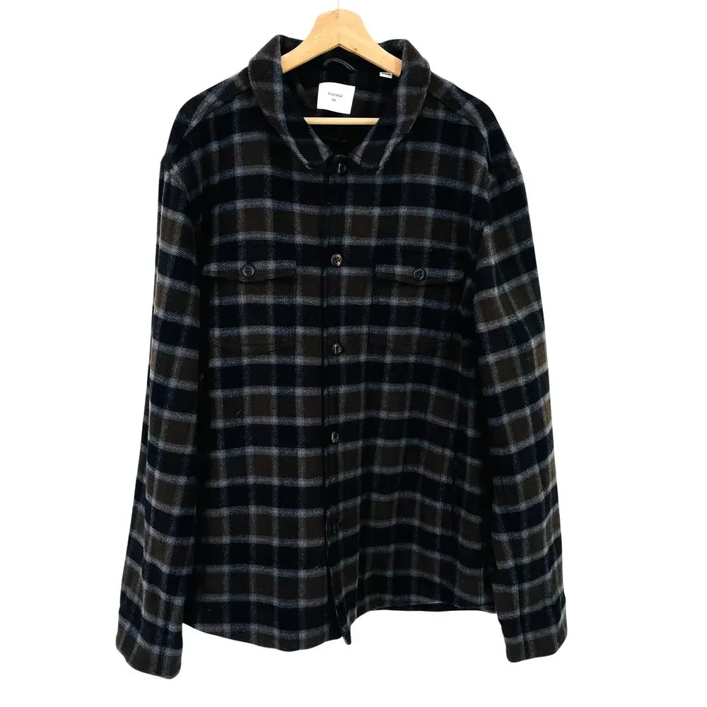 Billy Reid Mo Plaid Flannel Shirt Jacket Mens Sz XXL Brown Wool Blend Button Up